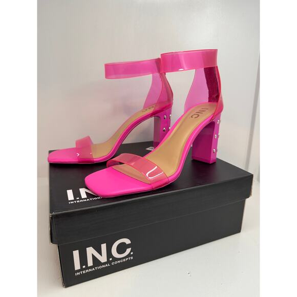 INC International Concepts Makenna Studded Heel Sandals 8M Hot Pink Clear Strap - Picture 5 of 12